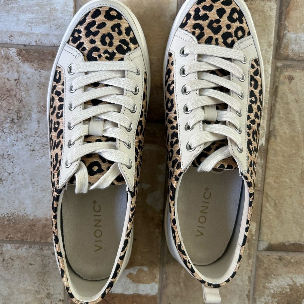 Vionic Women's Winny Animal Print Sneakers with Cream Accents